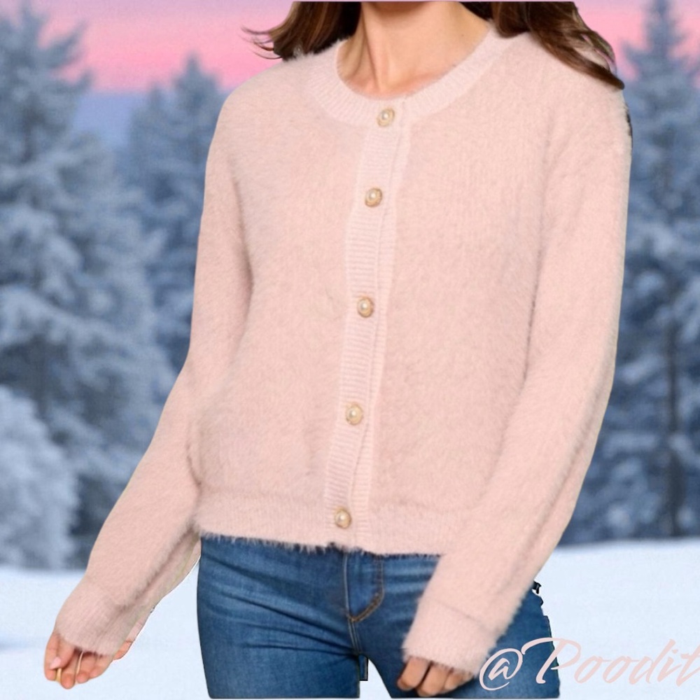 HEM & THREAD Beautiful blush button up cardigan S M L - Picture 2 of 7
